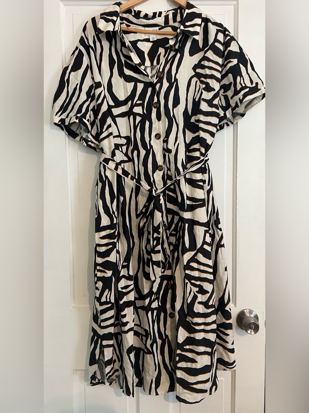 Ava & Viv linen blend tie waist maxi dress safari print size 3XL